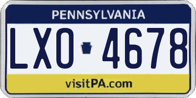 PA license plate LXO4678