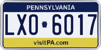PA license plate LXO6017