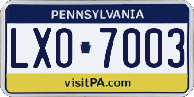 PA license plate LXO7003