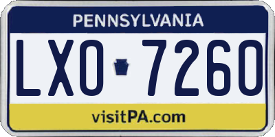 PA license plate LXO7260