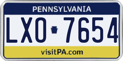 PA license plate LXO7654