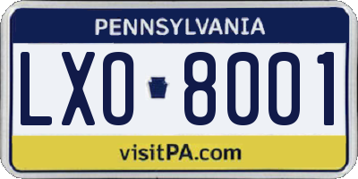 PA license plate LXO8001