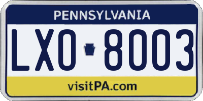 PA license plate LXO8003