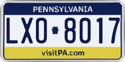 PA license plate LXO8017