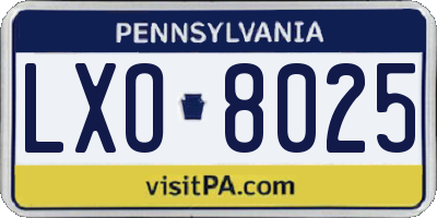 PA license plate LXO8025