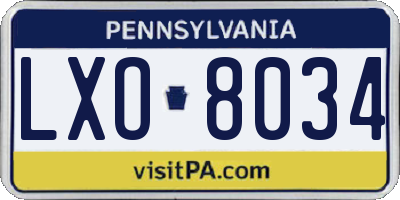 PA license plate LXO8034