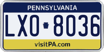 PA license plate LXO8036