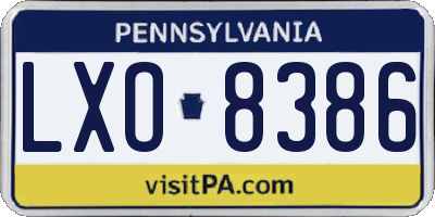 PA license plate LXO8386