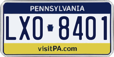 PA license plate LXO8401
