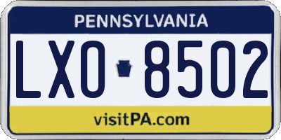 PA license plate LXO8502