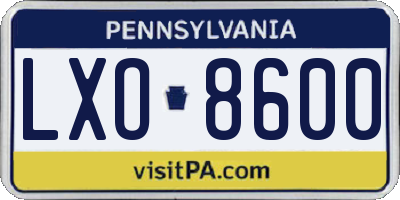 PA license plate LXO8600
