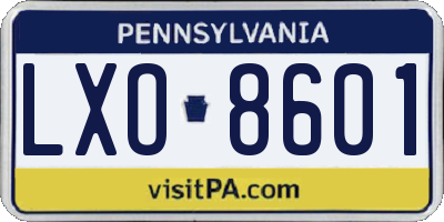 PA license plate LXO8601