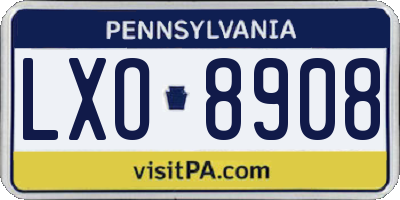PA license plate LXO8908