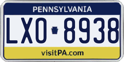 PA license plate LXO8938
