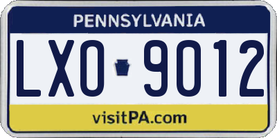 PA license plate LXO9012