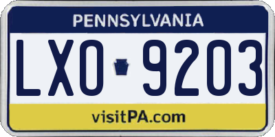 PA license plate LXO9203