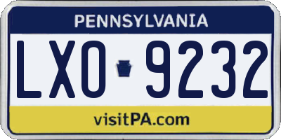 PA license plate LXO9232