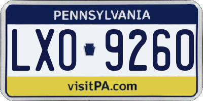 PA license plate LXO9260