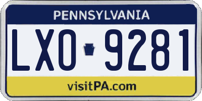 PA license plate LXO9281