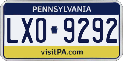 PA license plate LXO9292