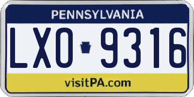 PA license plate LXO9316