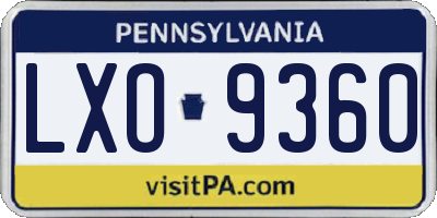 PA license plate LXO9360