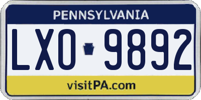 PA license plate LXO9892
