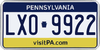 PA license plate LXO9922