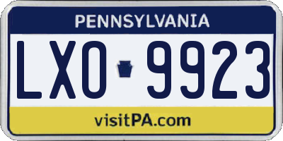 PA license plate LXO9923