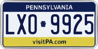 PA license plate LXO9925