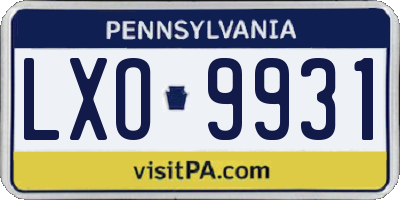 PA license plate LXO9931