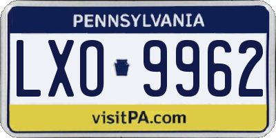 PA license plate LXO9962