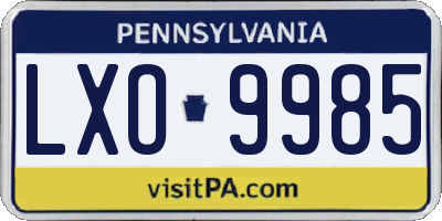 PA license plate LXO9985