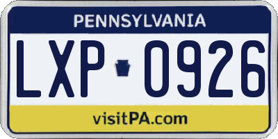 PA license plate LXP0926