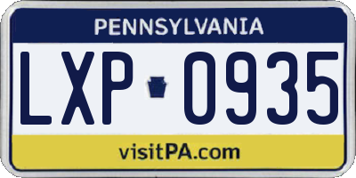 PA license plate LXP0935