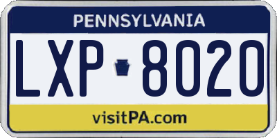 PA license plate LXP8020