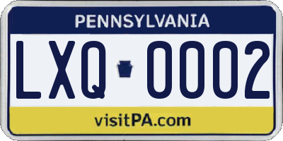 PA license plate LXQ0002