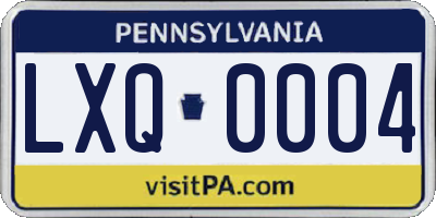 PA license plate LXQ0004