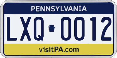 PA license plate LXQ0012