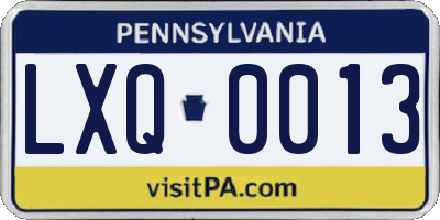 PA license plate LXQ0013