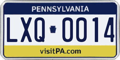 PA license plate LXQ0014