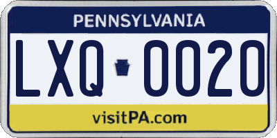 PA license plate LXQ0020
