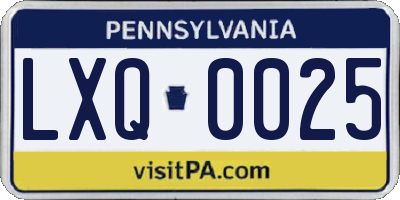 PA license plate LXQ0025