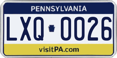 PA license plate LXQ0026