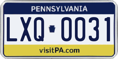 PA license plate LXQ0031