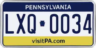 PA license plate LXQ0034