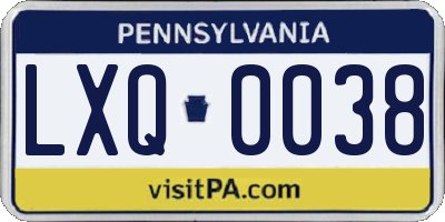 PA license plate LXQ0038