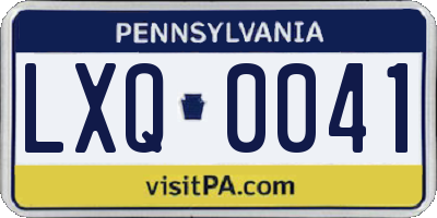 PA license plate LXQ0041