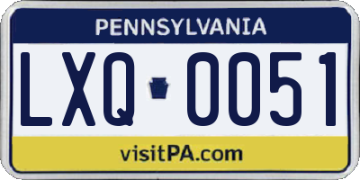 PA license plate LXQ0051