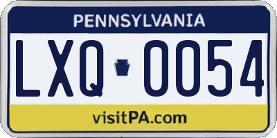 PA license plate LXQ0054